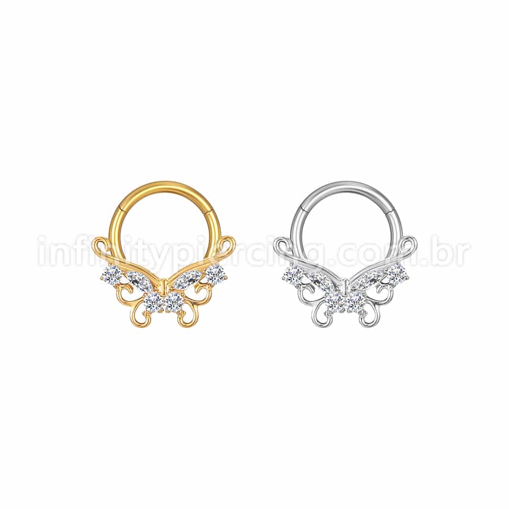 Piercing Argola Aço Cirúrgico Borboleta Zircônia